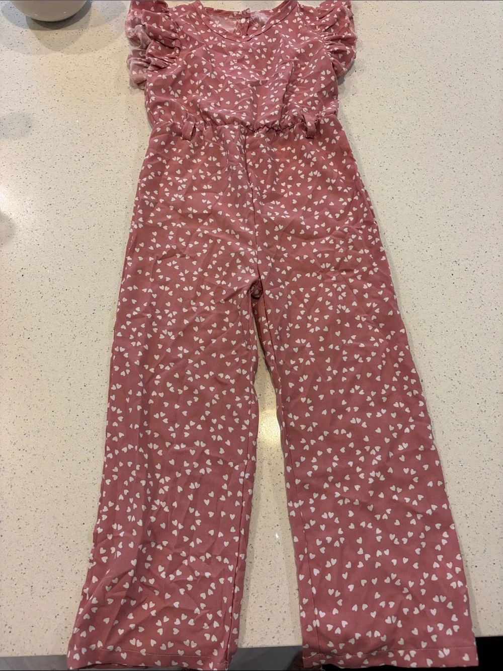 Girls' Pink Heart-Print Jumpsuit